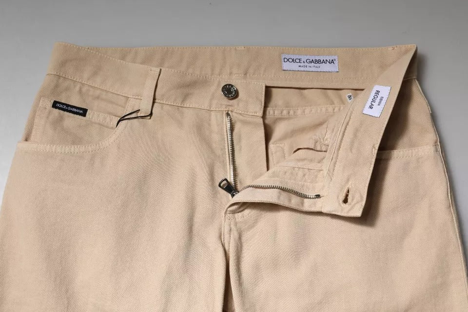 Dolce & Gabbana Beige Cotton Stretch Regular Fit Denim Jeans