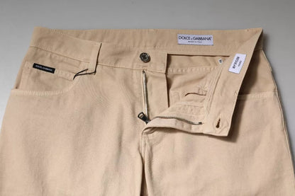Dolce & Gabbana Beige Cotton Stretch Regular Fit Denim Jeans