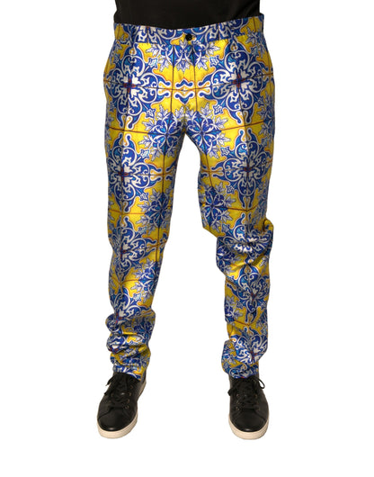 Dolce & Gabbana Multicolour Majolica Silk Skinny Pants