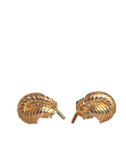 Dolce & Gabbana Gold 925 Sterling Silver Crystal Leaf Cufflinks