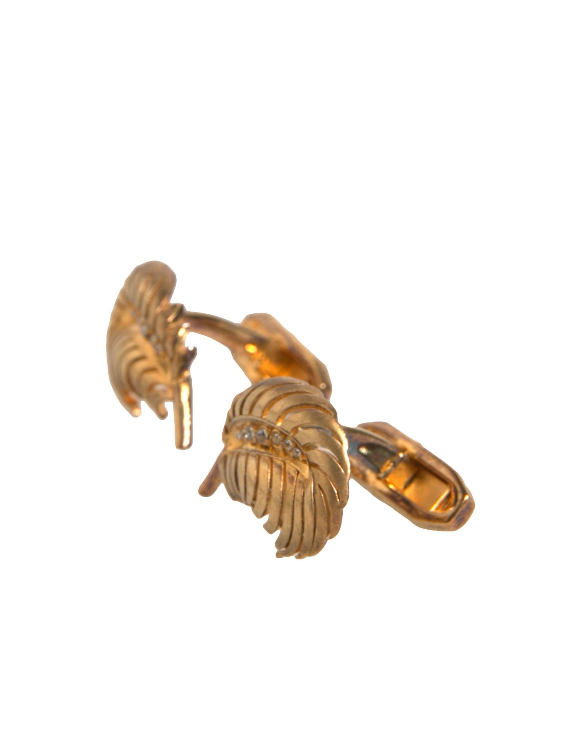 Dolce & Gabbana Gold 925 Sterling Silver Crystal Leaf Cufflinks