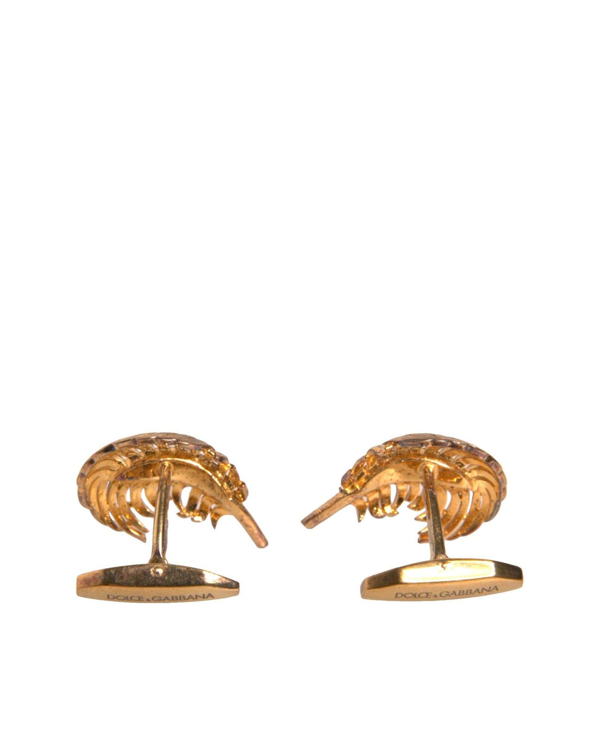 Dolce & Gabbana Gold 925 Sterling Silver Crystal Leaf Cufflinks