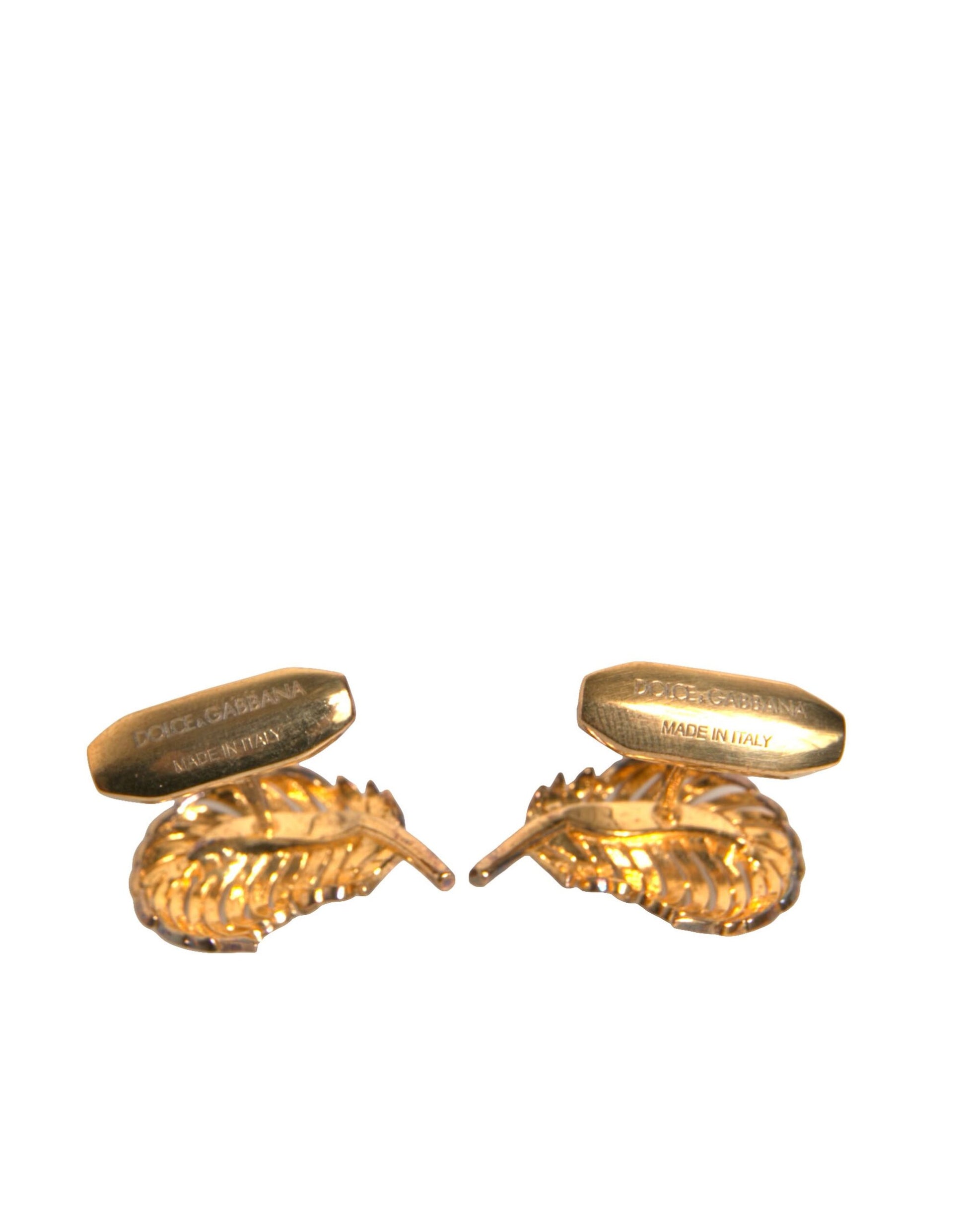 Dolce & Gabbana Gold 925 Sterling Silver Crystal Leaf Cufflinks