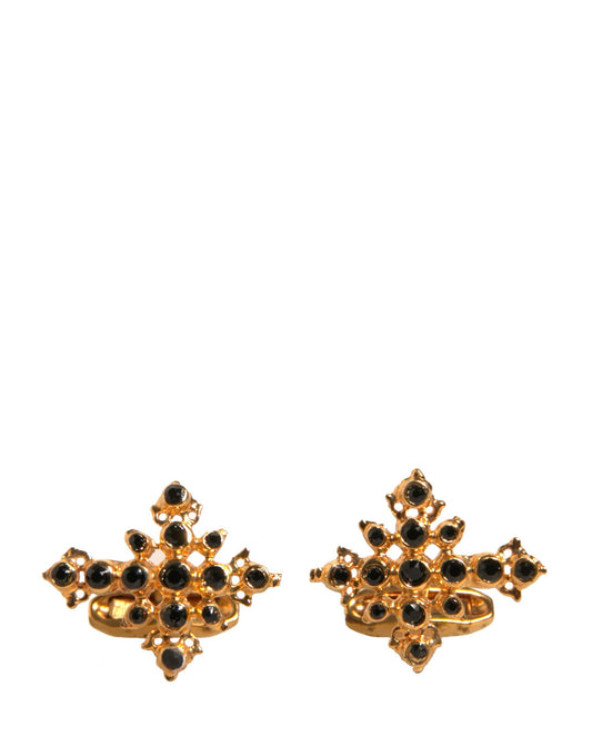 Dolce & Gabbana Gold Tone Brass Cross Crystal Cufflinks