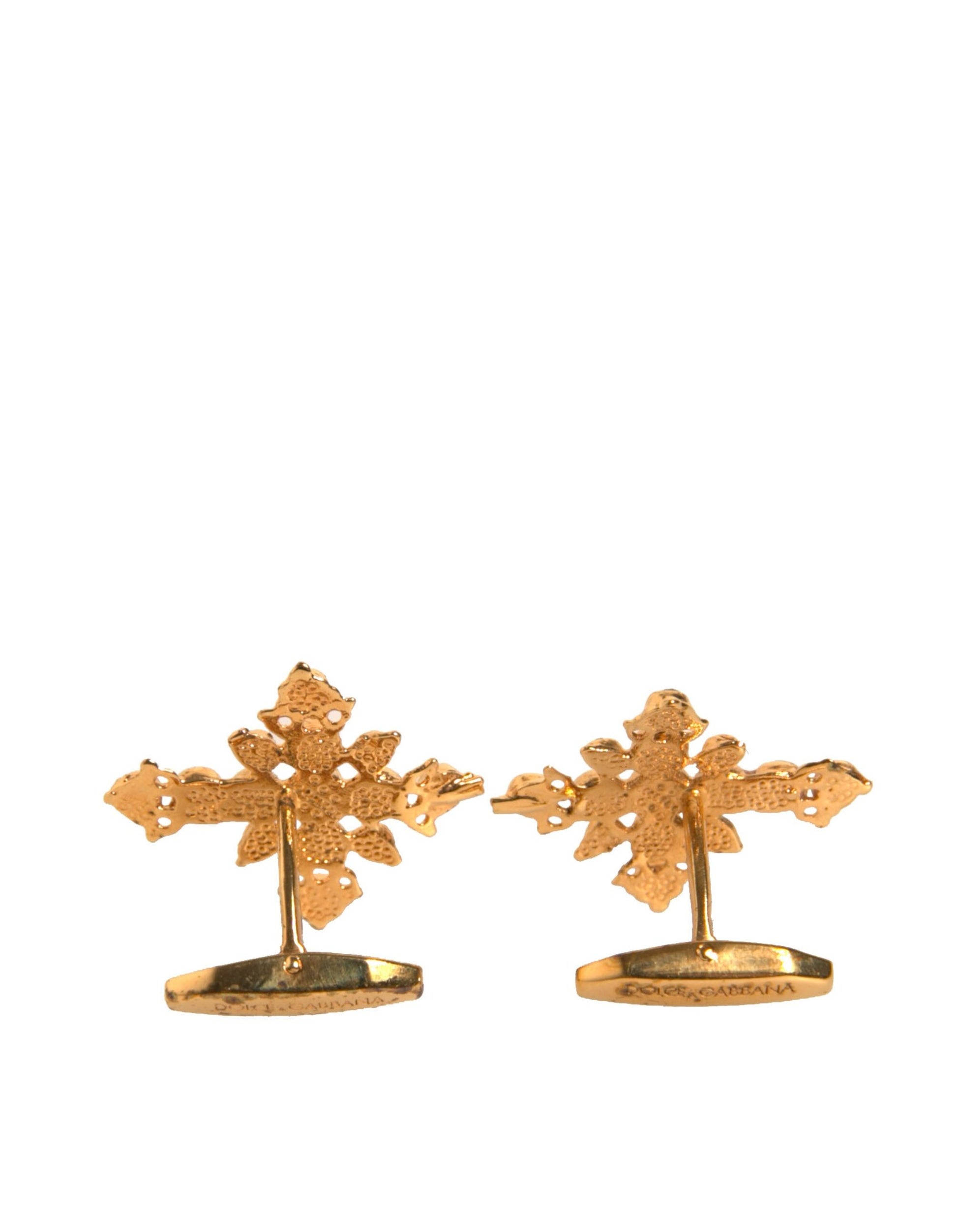 Dolce & Gabbana Gold Tone Brass Cross Crystal Cufflinks