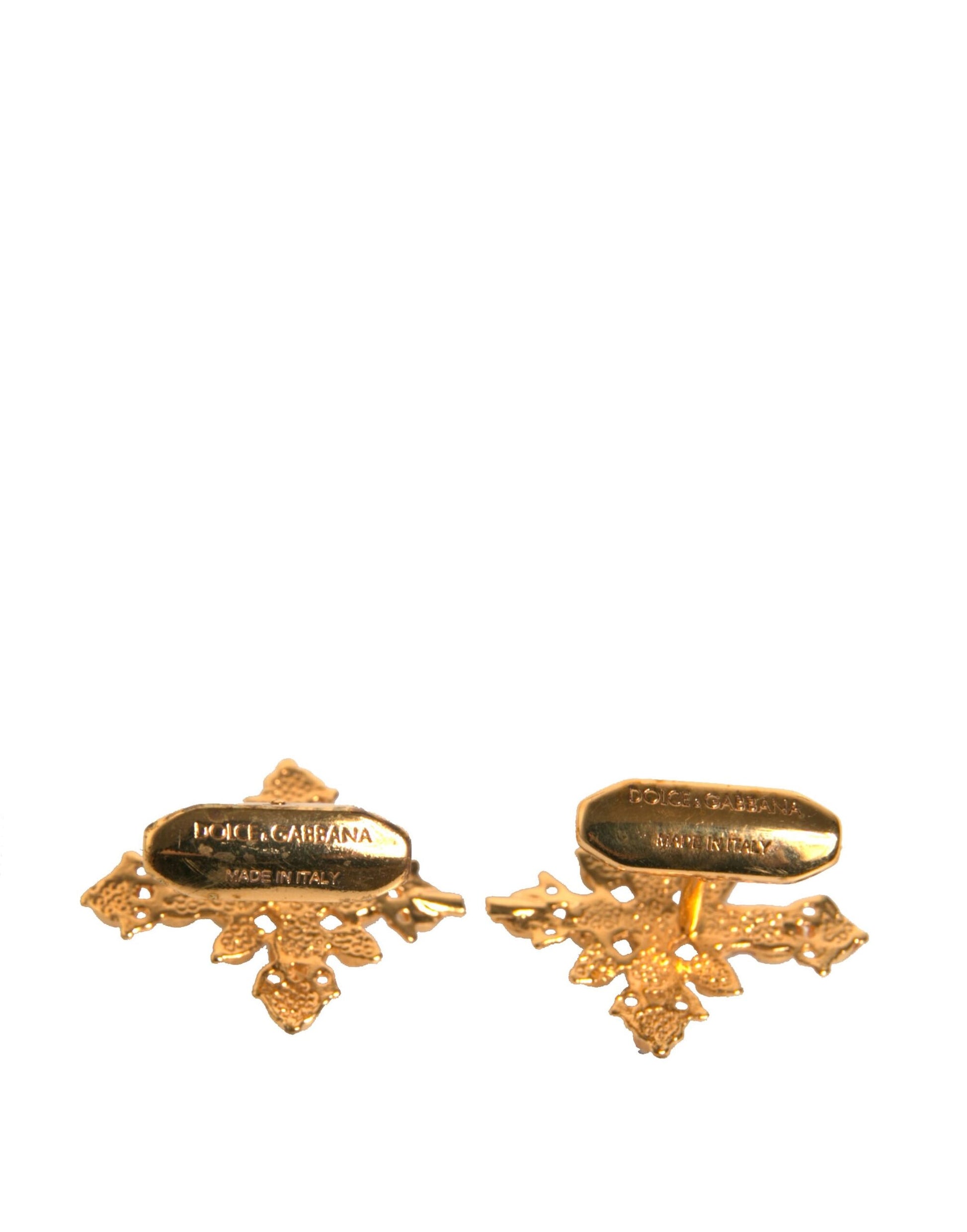 Dolce & Gabbana Gold Tone Brass Cross Crystal Cufflinks