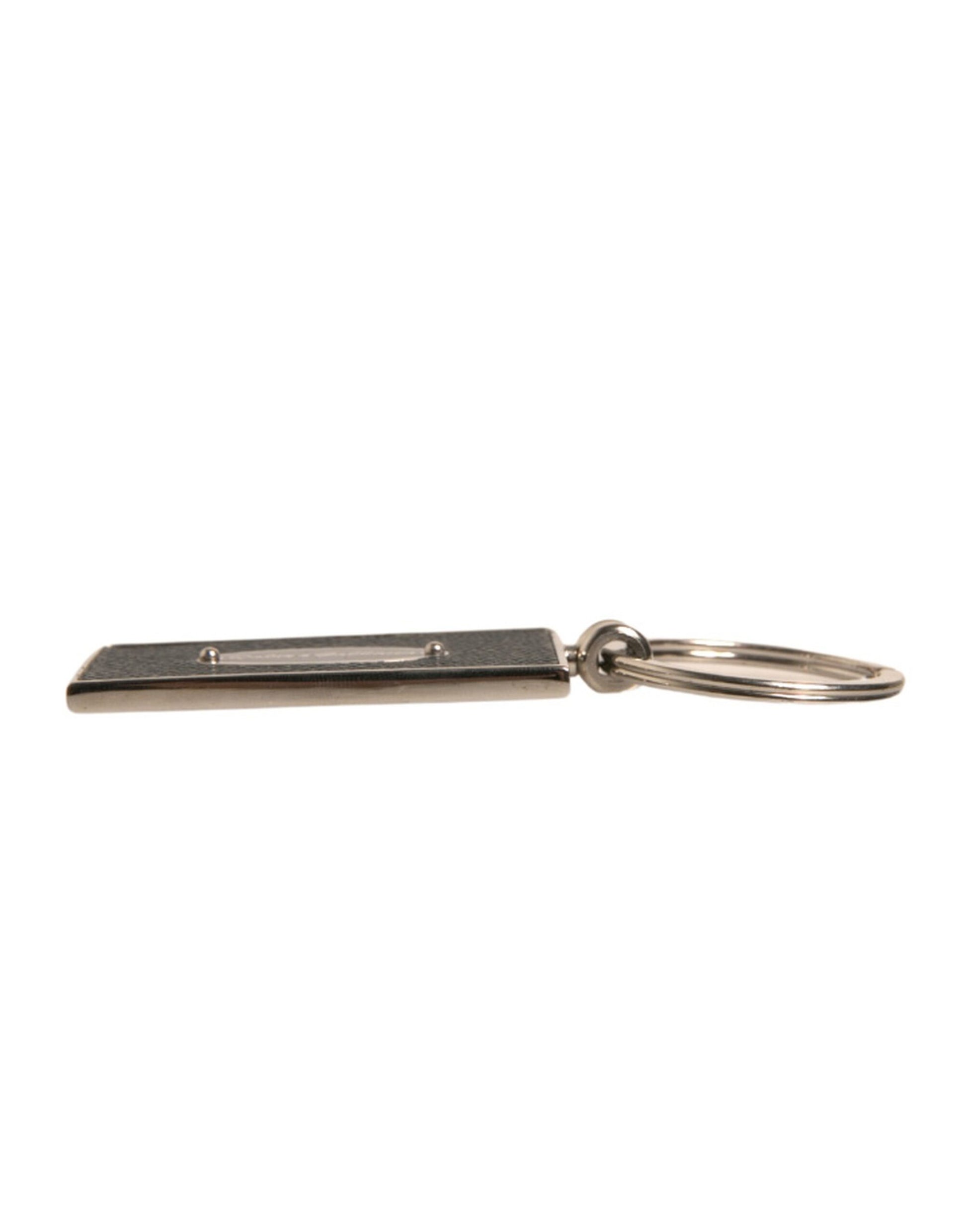 Dolce & Gabbana Black Leather Logo Metal Ring Keychain