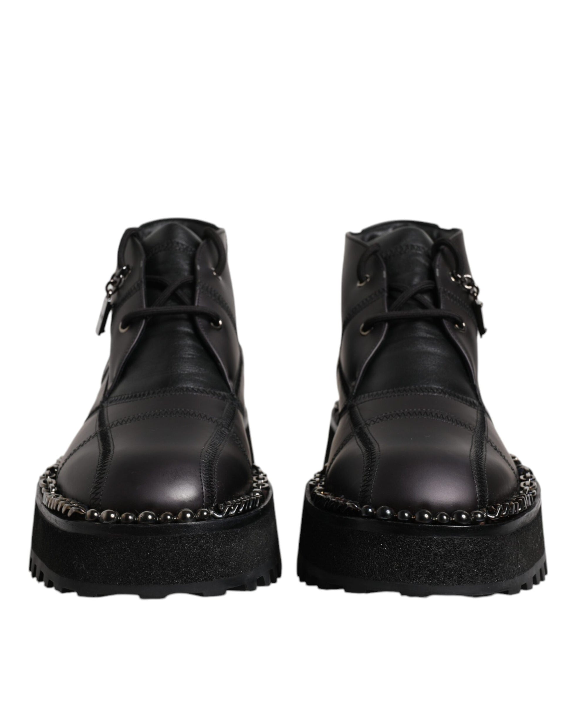 Dolce & Gabbana Black Leather Lace Up Ankle Boots
