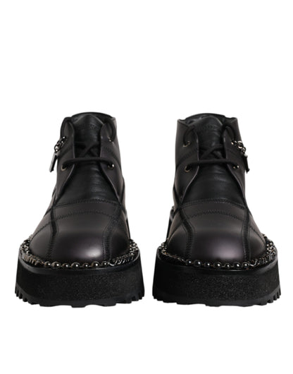 Dolce & Gabbana Black Leather Lace Up Ankle Boots