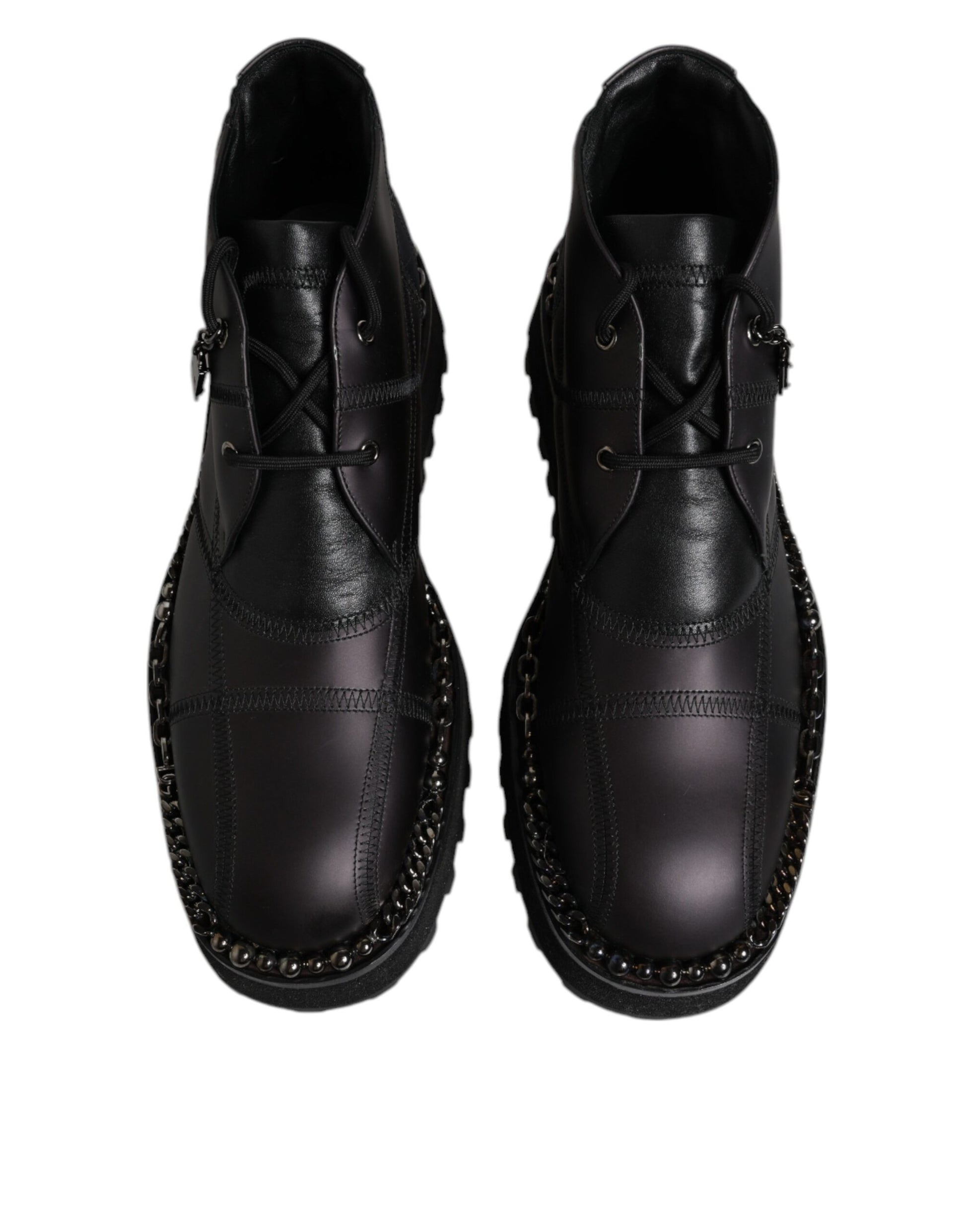 Dolce & Gabbana Black Leather Lace Up Ankle Boots