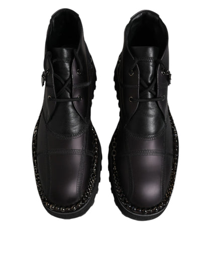 Dolce & Gabbana Black Leather Lace Up Ankle Boots