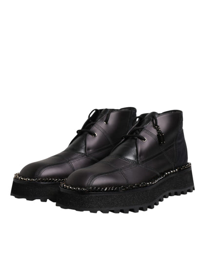Dolce & Gabbana Black Leather Lace Up Ankle Boots