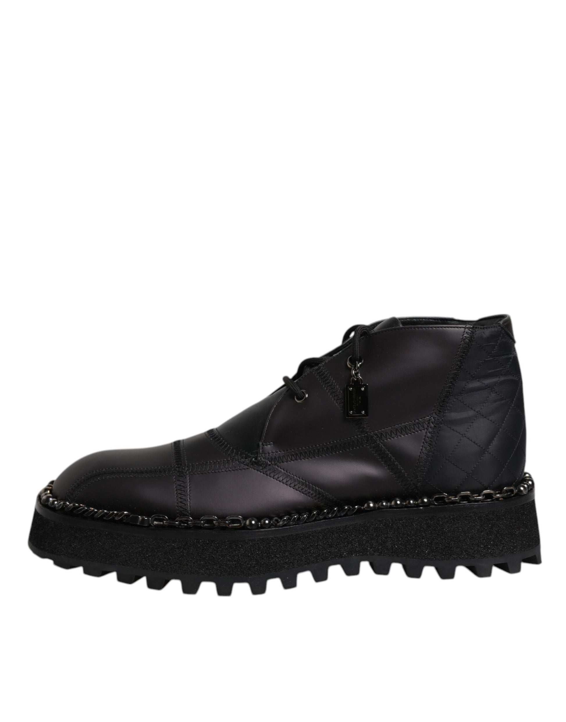 Dolce & Gabbana Black Leather Lace Up Ankle Boots