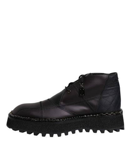Dolce & Gabbana Black Leather Lace Up Ankle Boots