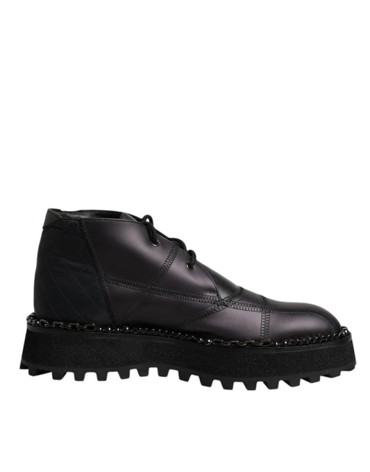Dolce & Gabbana Black Leather Lace Up Ankle Boots