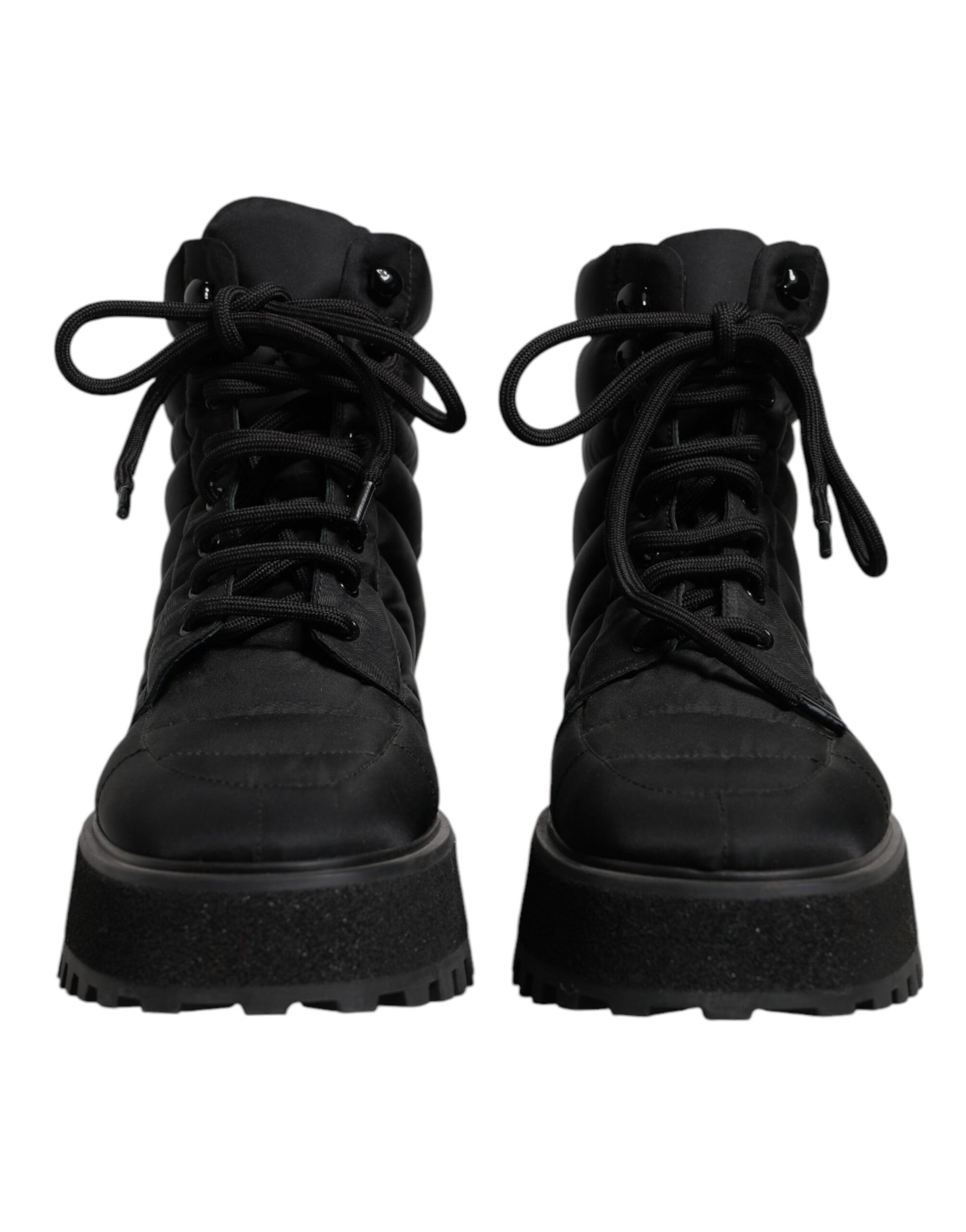 Dolce & Gabbana Black Padded Mid Calf Lace Up Boots