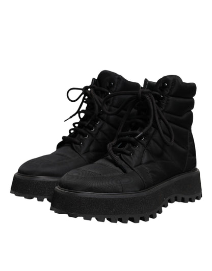 Dolce & Gabbana Black Padded Mid Calf Lace Up Boots