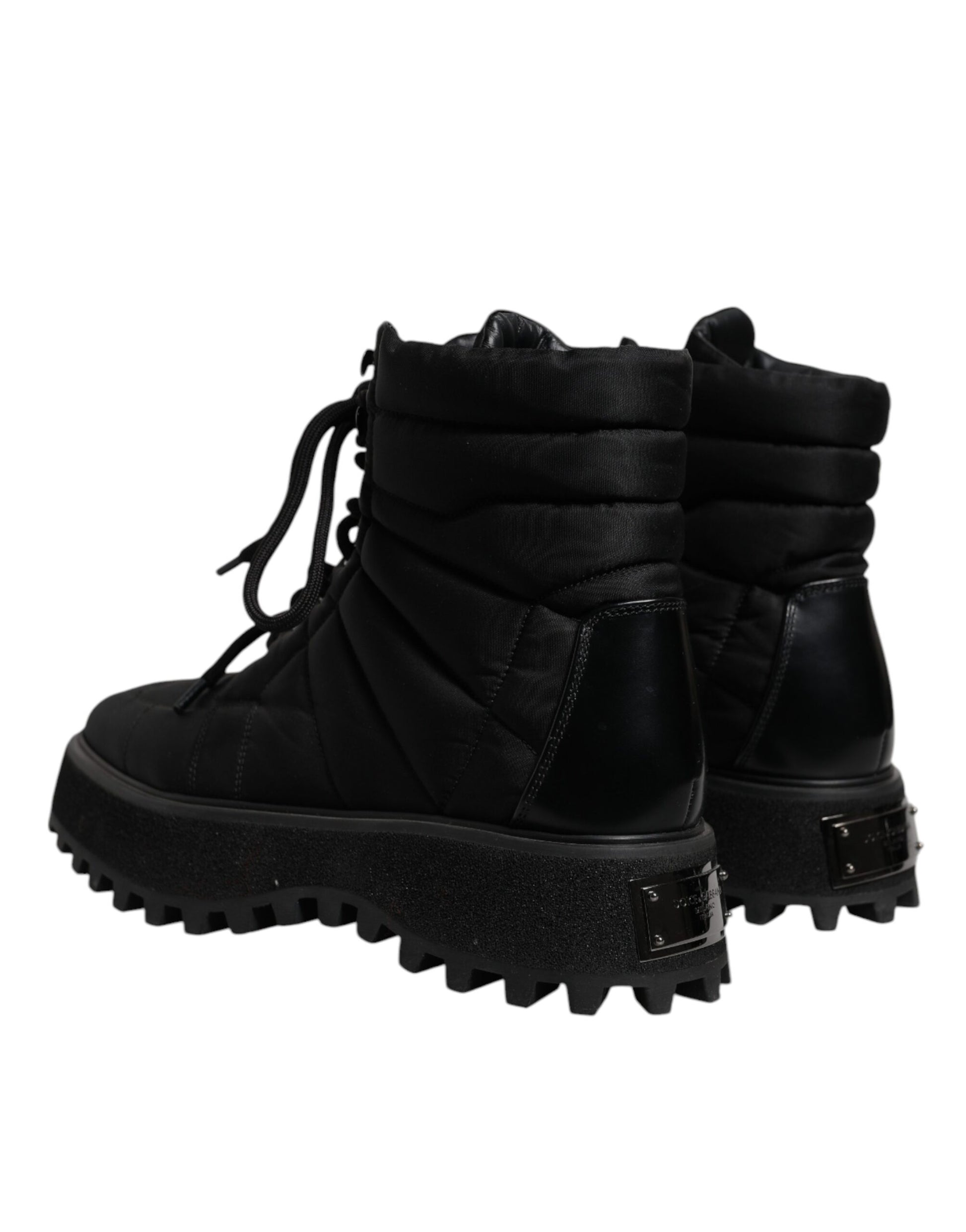 Dolce & Gabbana Black Padded Mid Calf Lace Up Boots