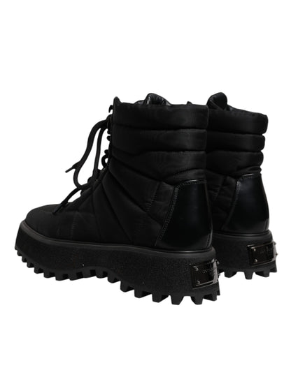 Dolce & Gabbana Black Padded Mid Calf Lace Up Boots