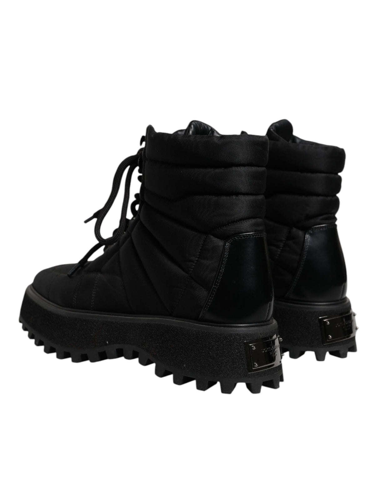 Dolce & Gabbana Black Padded Mid Calf Lace Up Boots