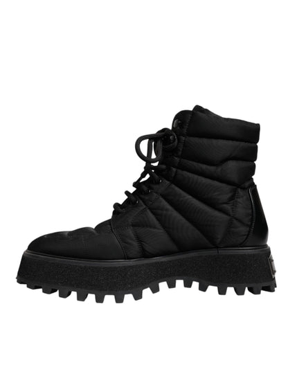 Dolce & Gabbana Black Padded Mid Calf Lace Up Boots