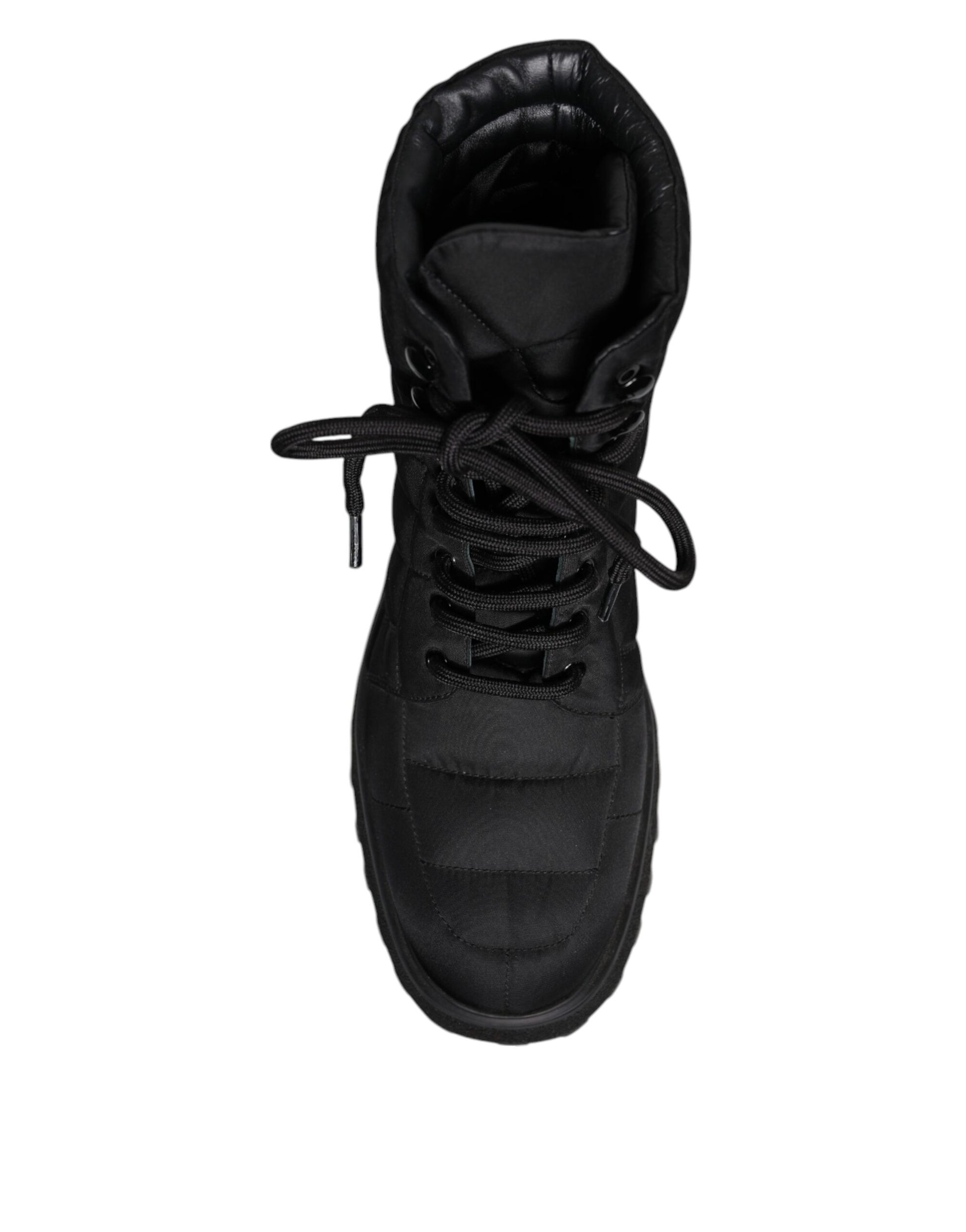 Dolce & Gabbana Black Padded Mid Calf Lace Up Boots