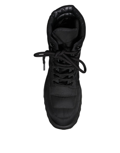 Dolce & Gabbana Black Padded Mid Calf Lace Up Boots
