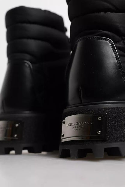Dolce & Gabbana Black Padded Mid Calf Lace Up Boots