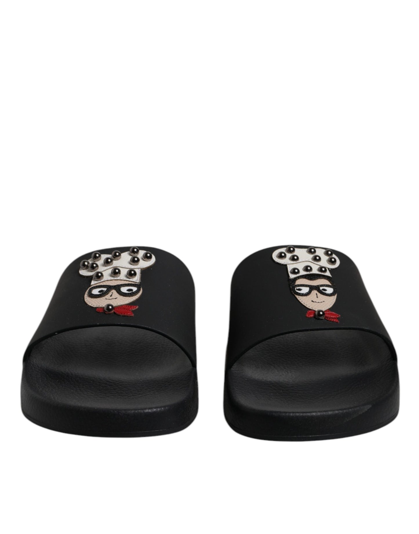 Dolce & Gabbana Black Leather Slides Sandals - Luxurious Beachwear