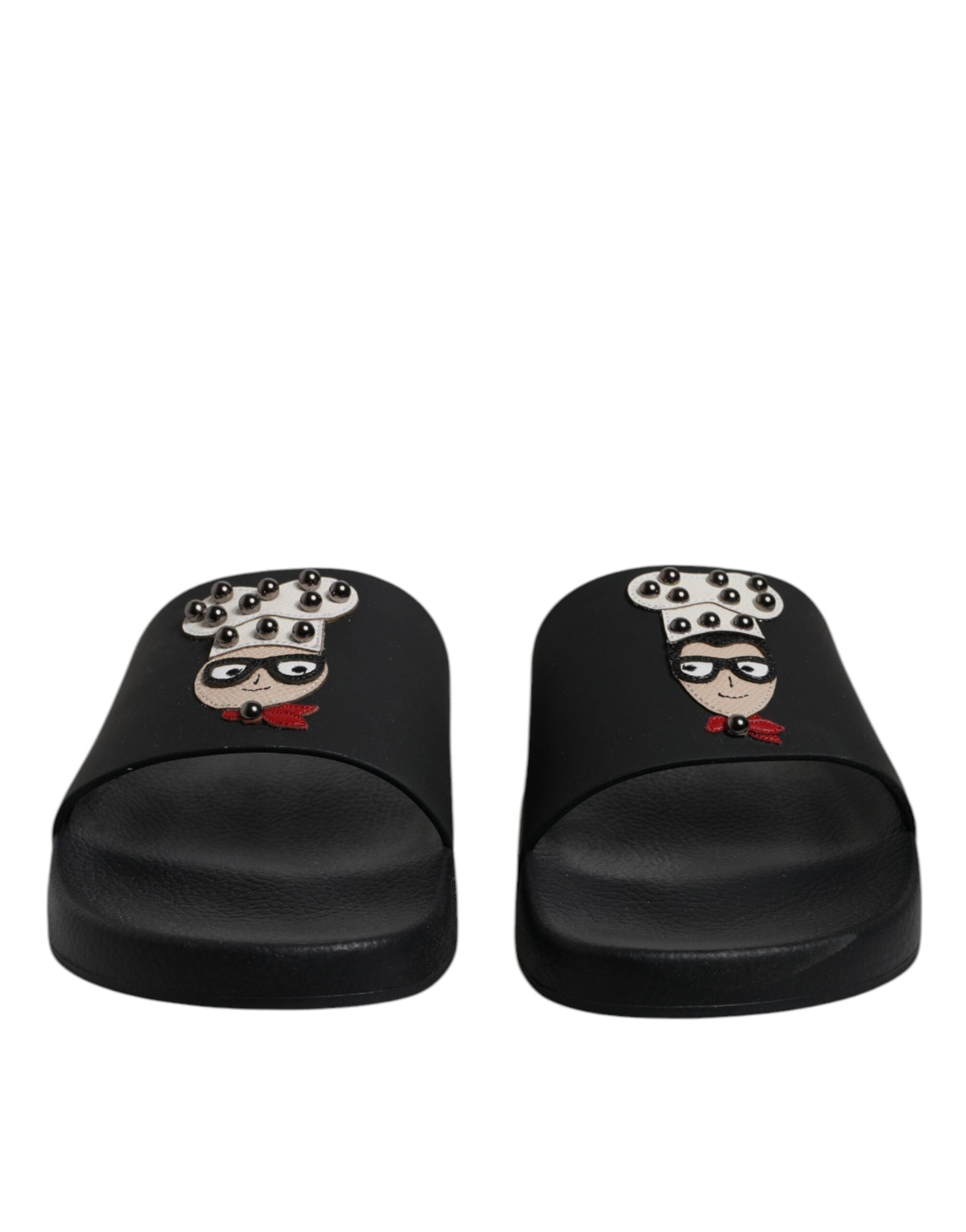 Dolce & Gabbana Black Leather Slides Sandals - Luxurious Beachwear