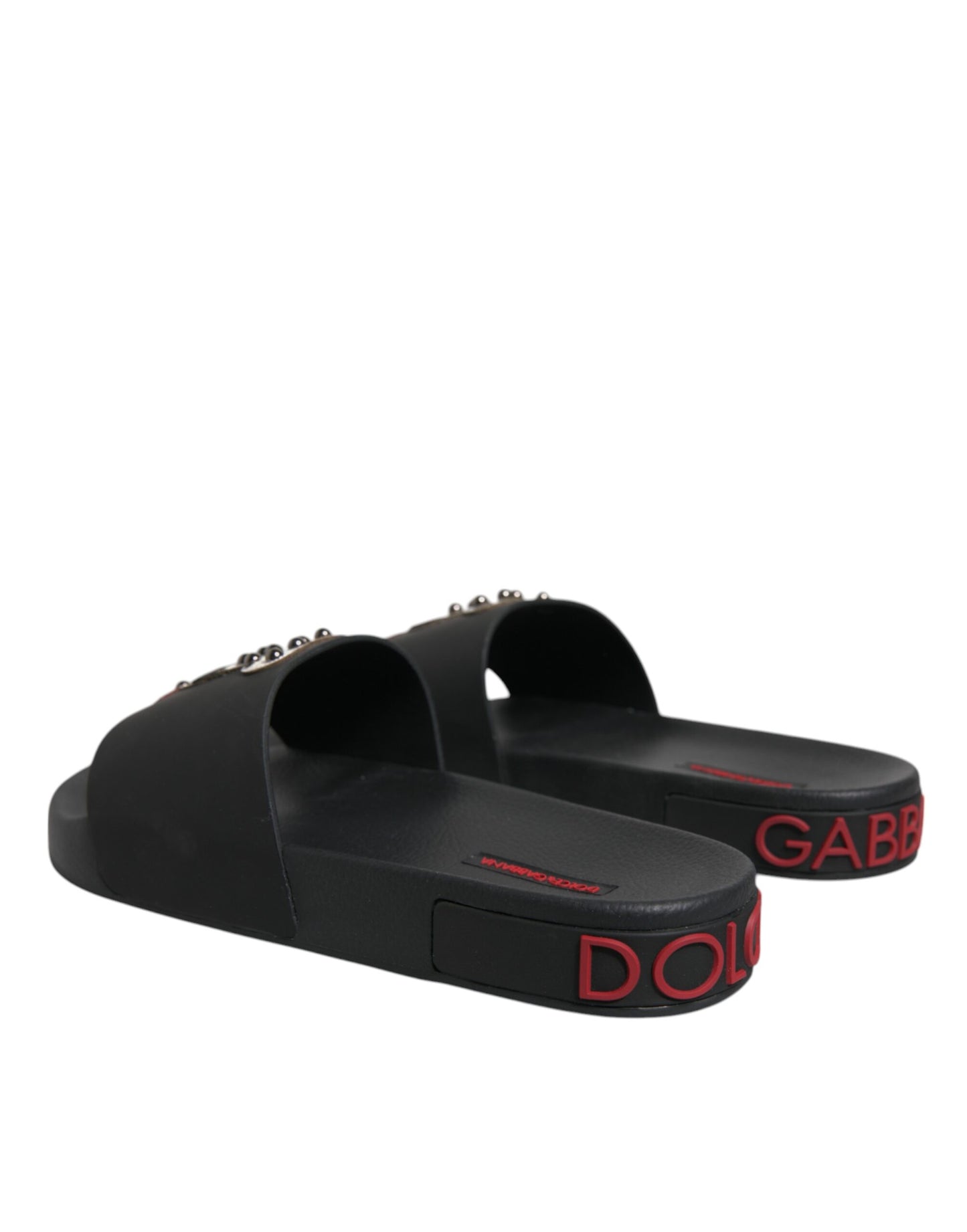 Dolce & Gabbana Black Leather Slides Sandals - Luxurious Beachwear