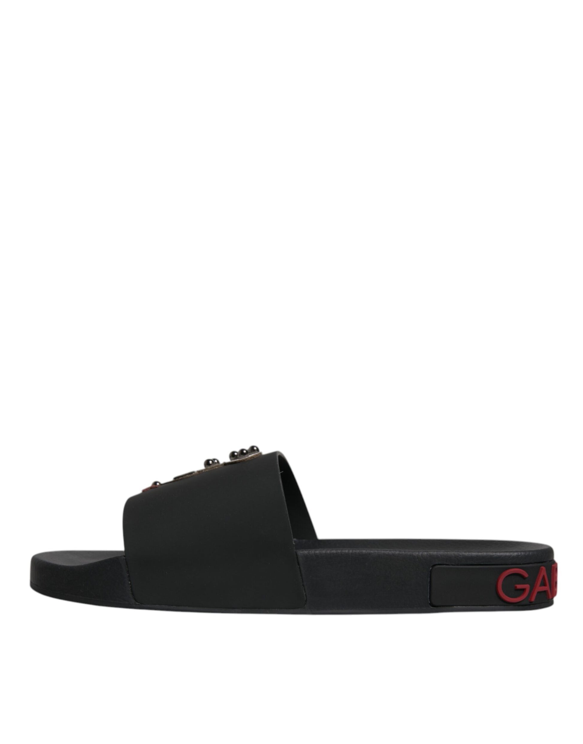 Dolce & Gabbana Black Leather Slides Sandals - Luxurious Beachwear