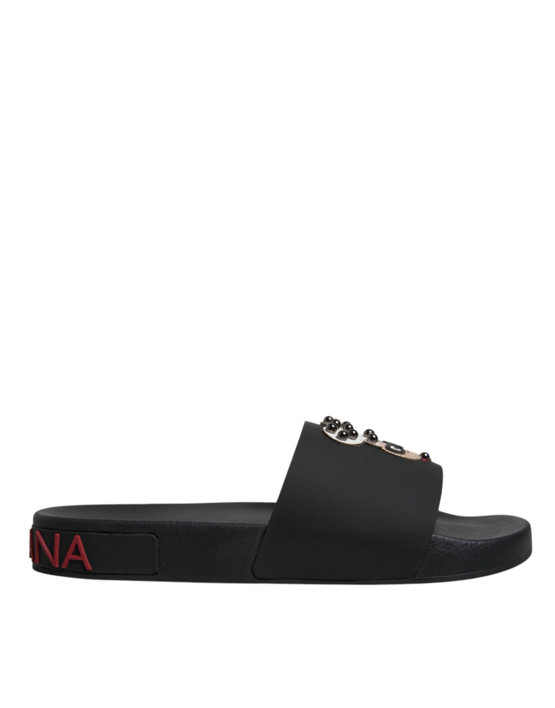 Dolce & Gabbana Black Leather Slides Sandals - Luxurious Beachwear