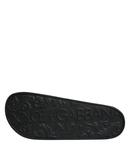 Dolce & Gabbana Black Leather Slides Sandals - Luxurious Beachwear
