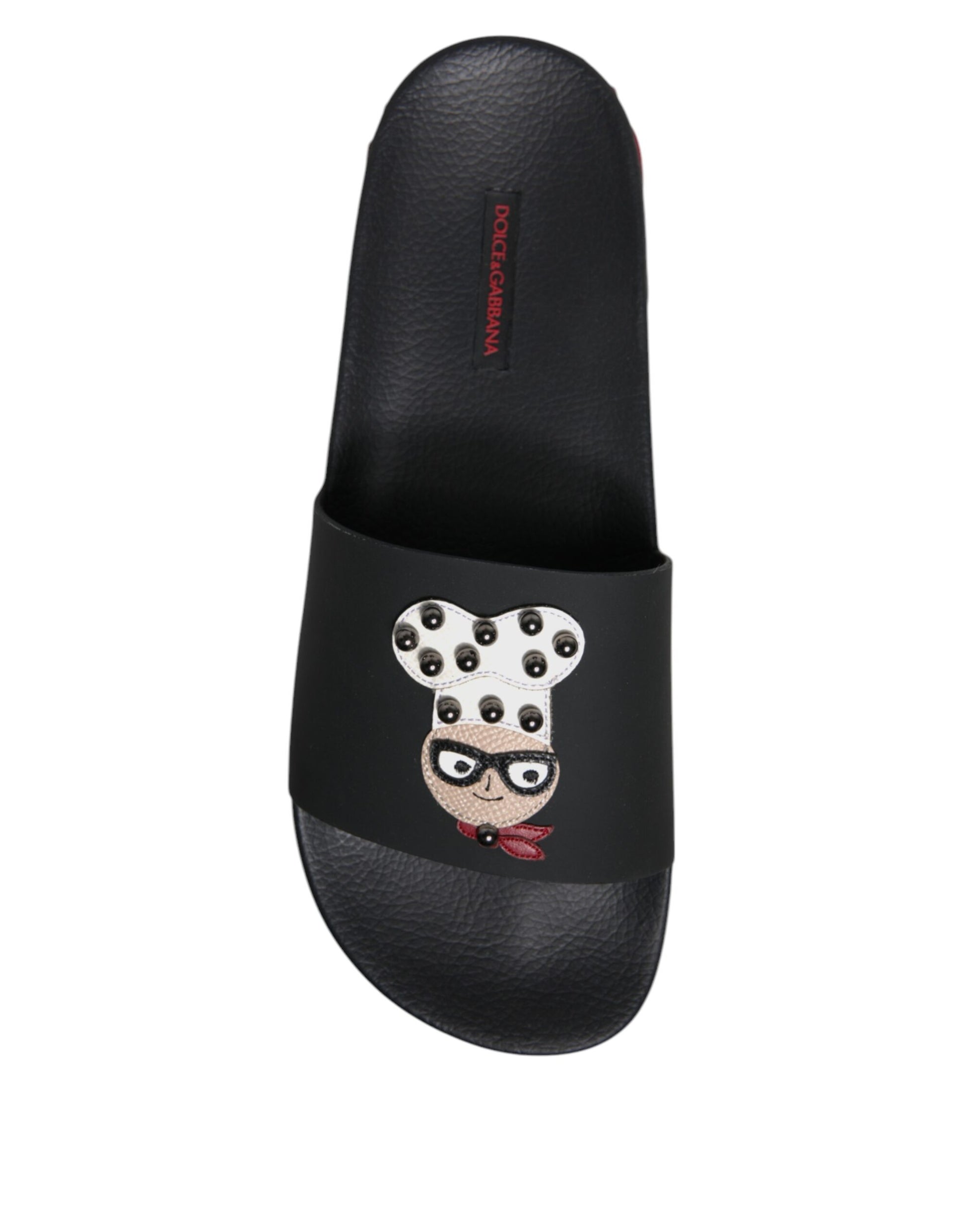 Dolce & Gabbana Black Leather Slides Sandals - Luxurious Beachwear