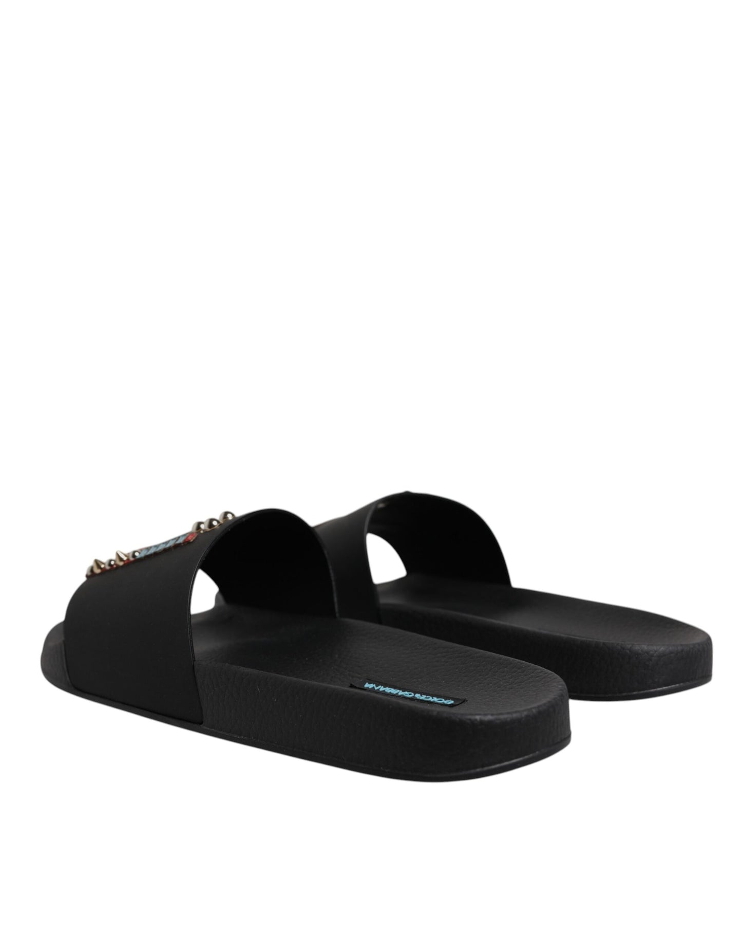 Dolce & Gabbana Black Divers Leather Flats Slides Sandals
