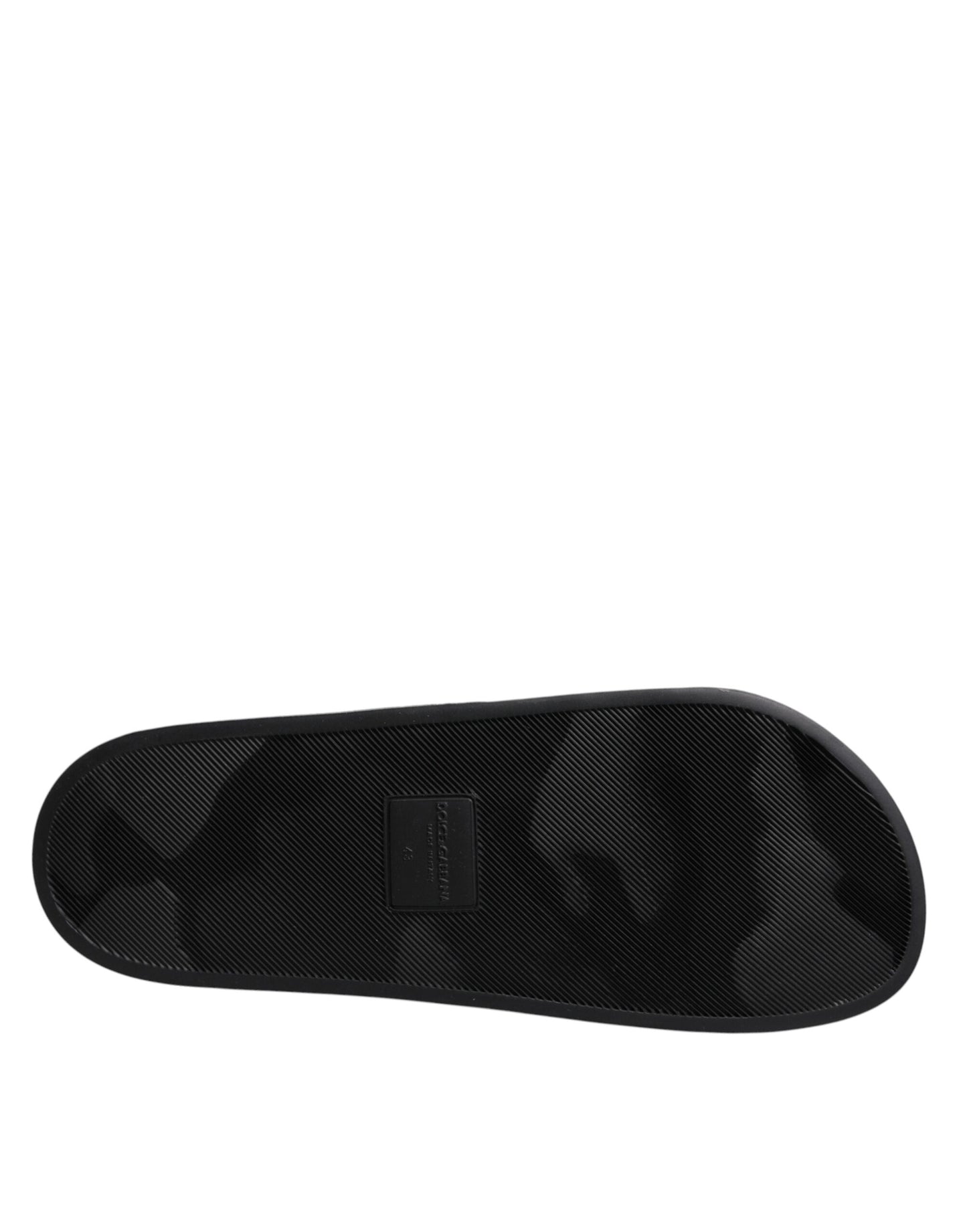 Dolce & Gabbana Black Divers Leather Flats Slides Sandals