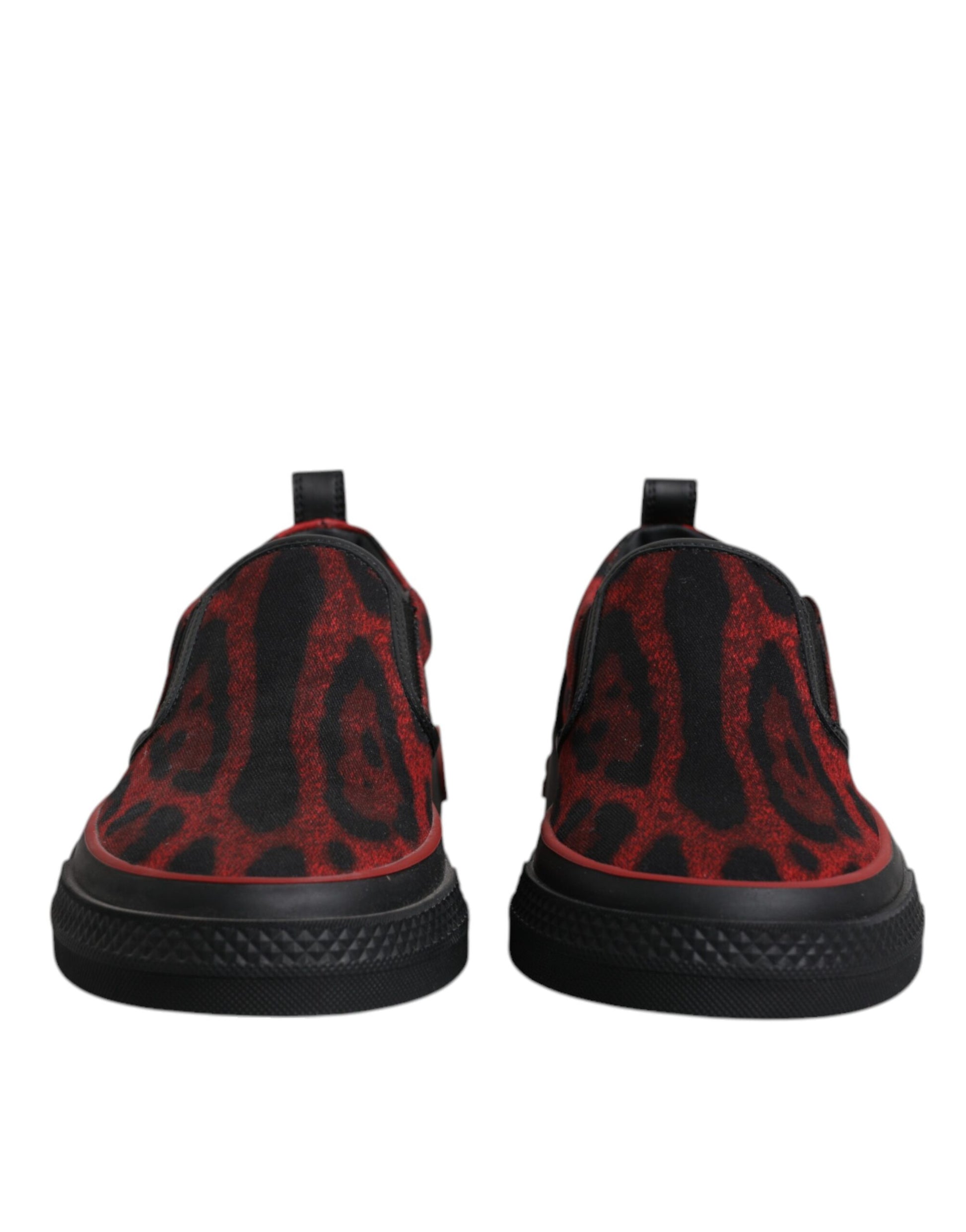 Dolce & Gabbana Red Black Leopard Cotton Low Top Sneakers
