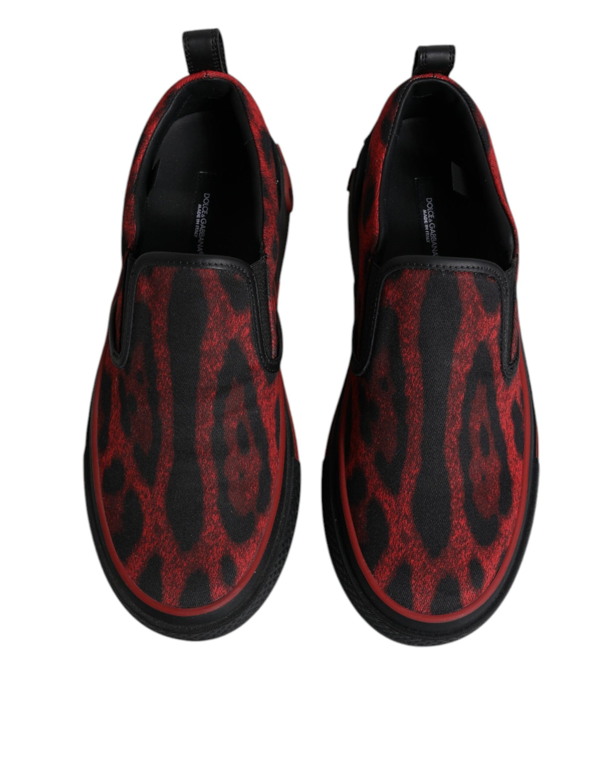 Dolce & Gabbana Red Black Leopard Cotton Low Top Sneakers