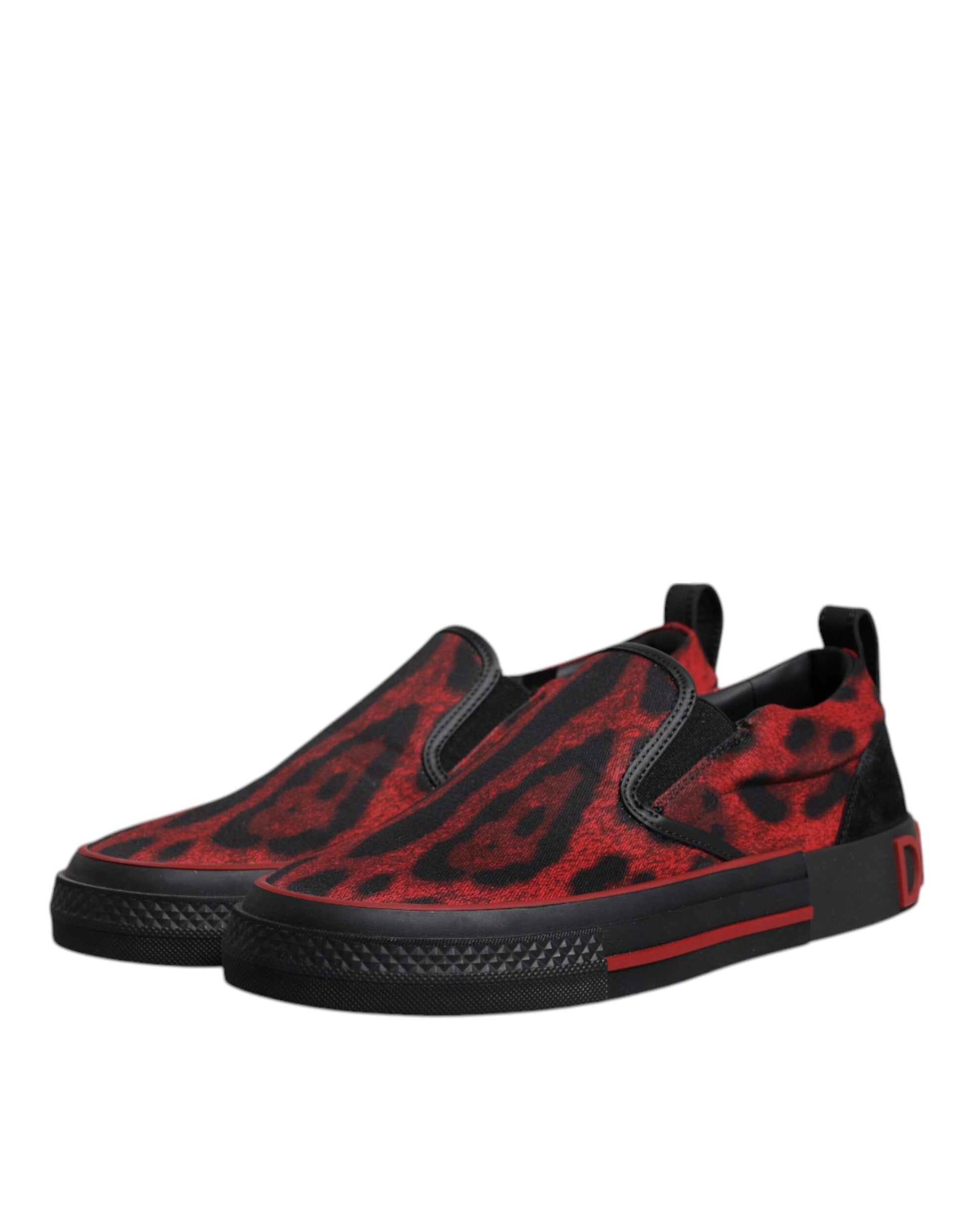 Dolce & Gabbana Red Black Leopard Cotton Low Top Sneakers