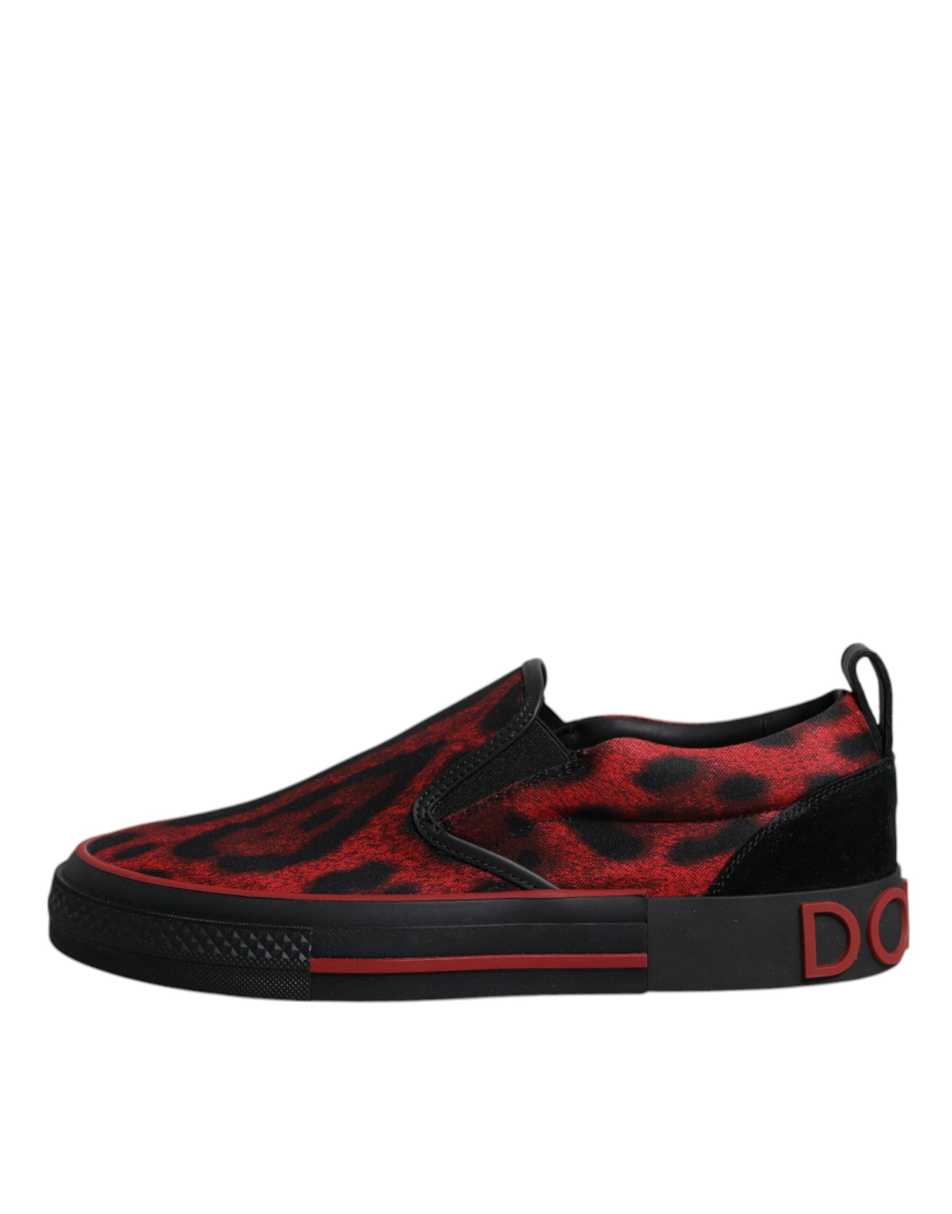 Dolce & Gabbana Red Black Leopard Cotton Low Top Sneakers