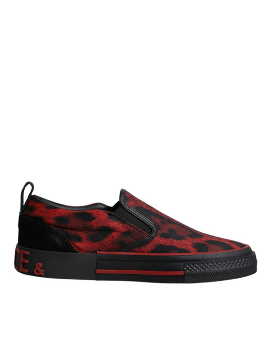 Dolce & Gabbana Red Black Leopard Cotton Low Top Sneakers
