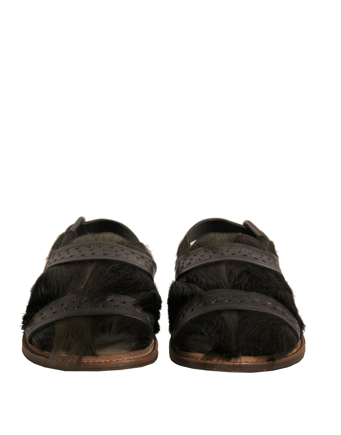 Dolce & Gabbana Green Gazelle Hair Leather Flats Sandals