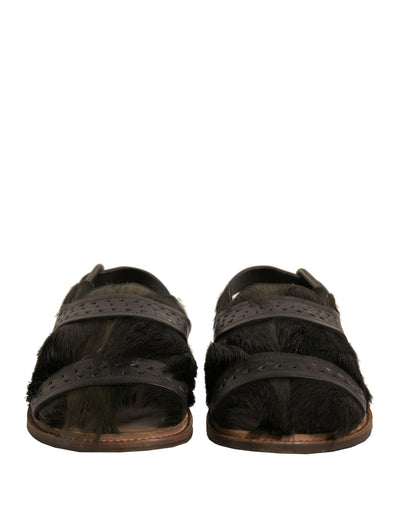 Dolce & Gabbana Green Gazelle Hair Leather Flats Sandals