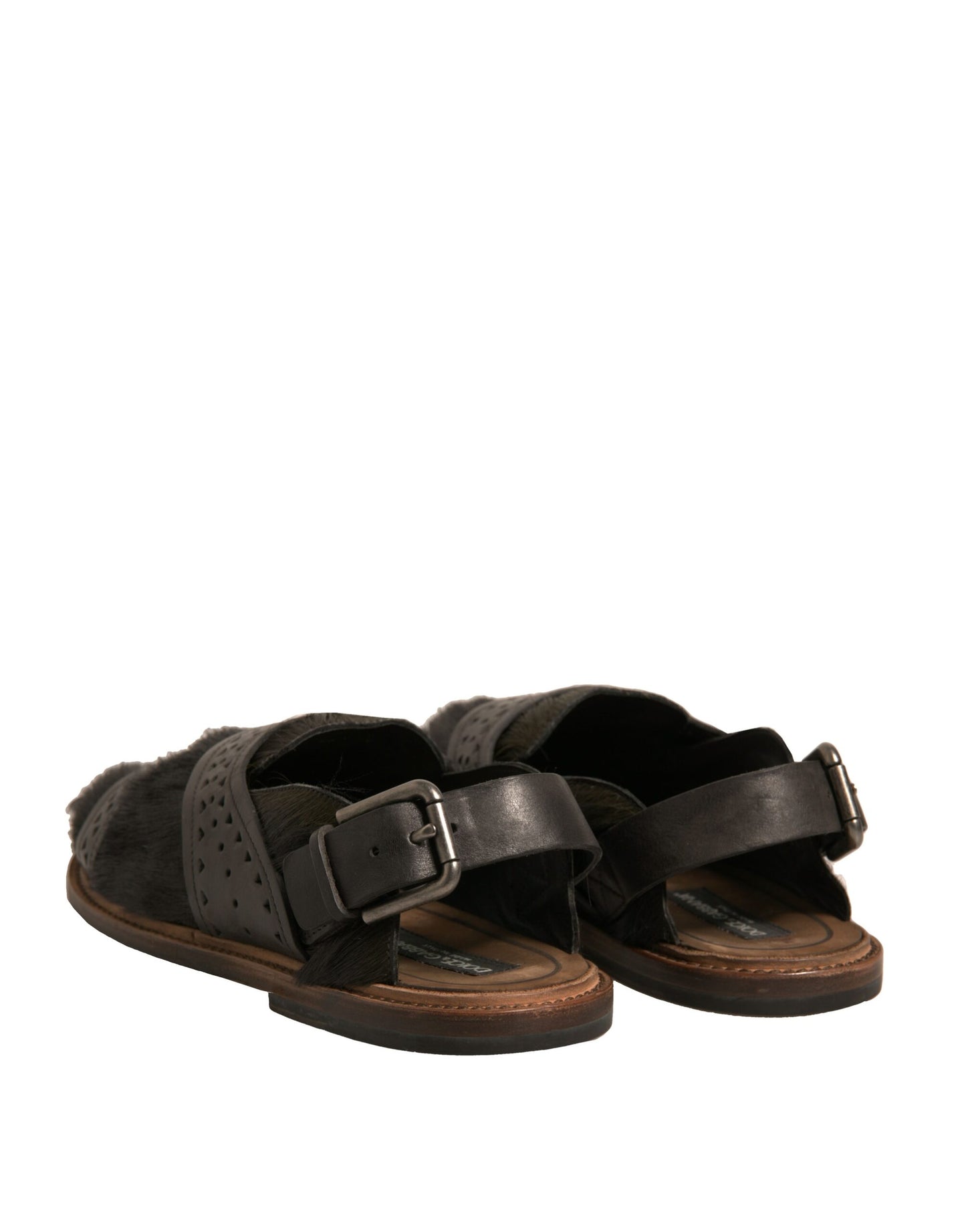 Dolce & Gabbana Green Gazelle Hair Leather Flats Sandals