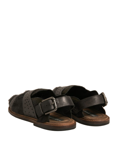 Dolce & Gabbana Green Gazelle Hair Leather Flats Sandals