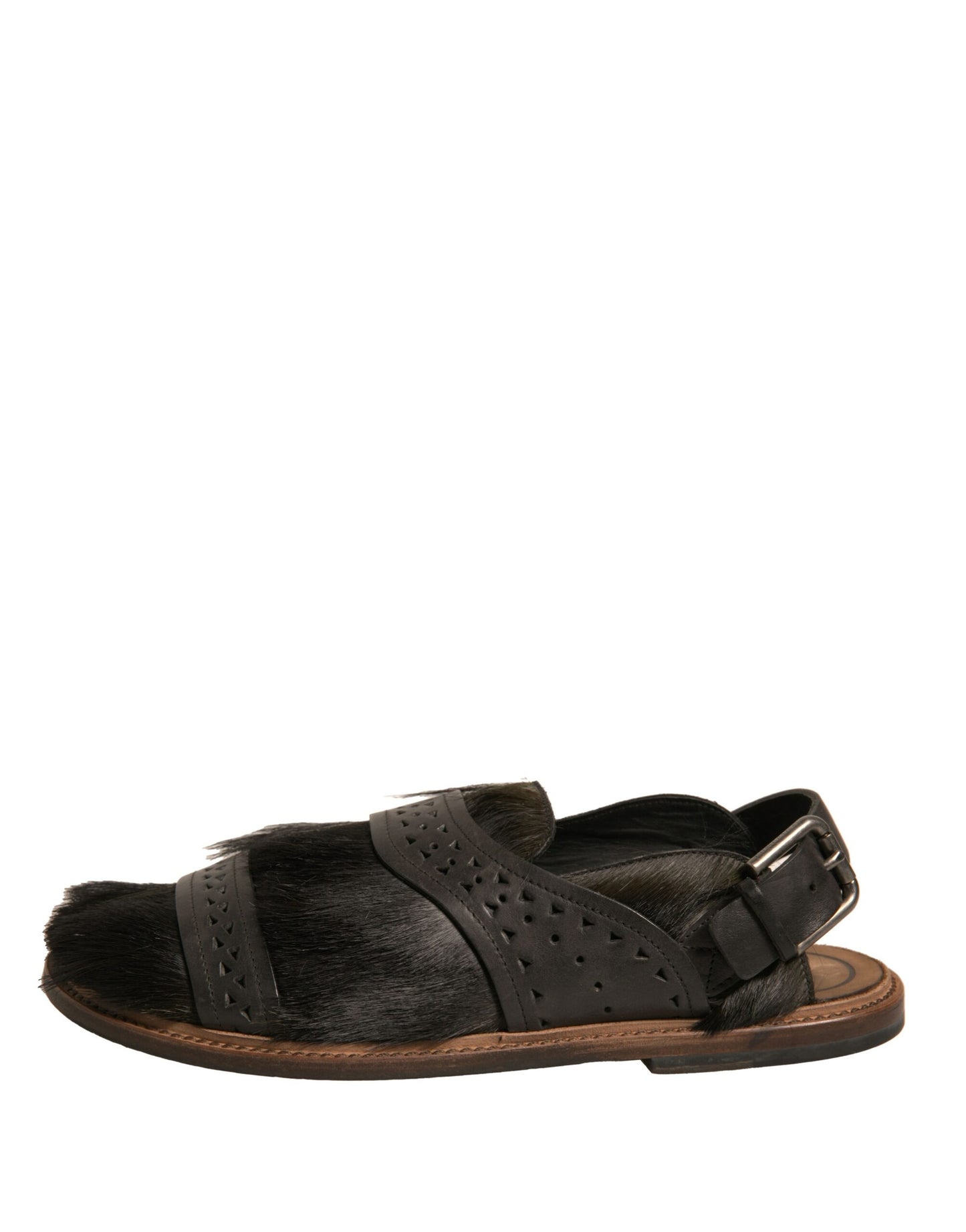 Dolce & Gabbana Green Gazelle Hair Leather Flats Sandals