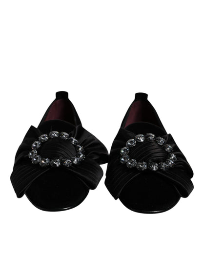 Dolce & Gabbana Black Crystal Flats - Men's Loafers Dress Shoes
