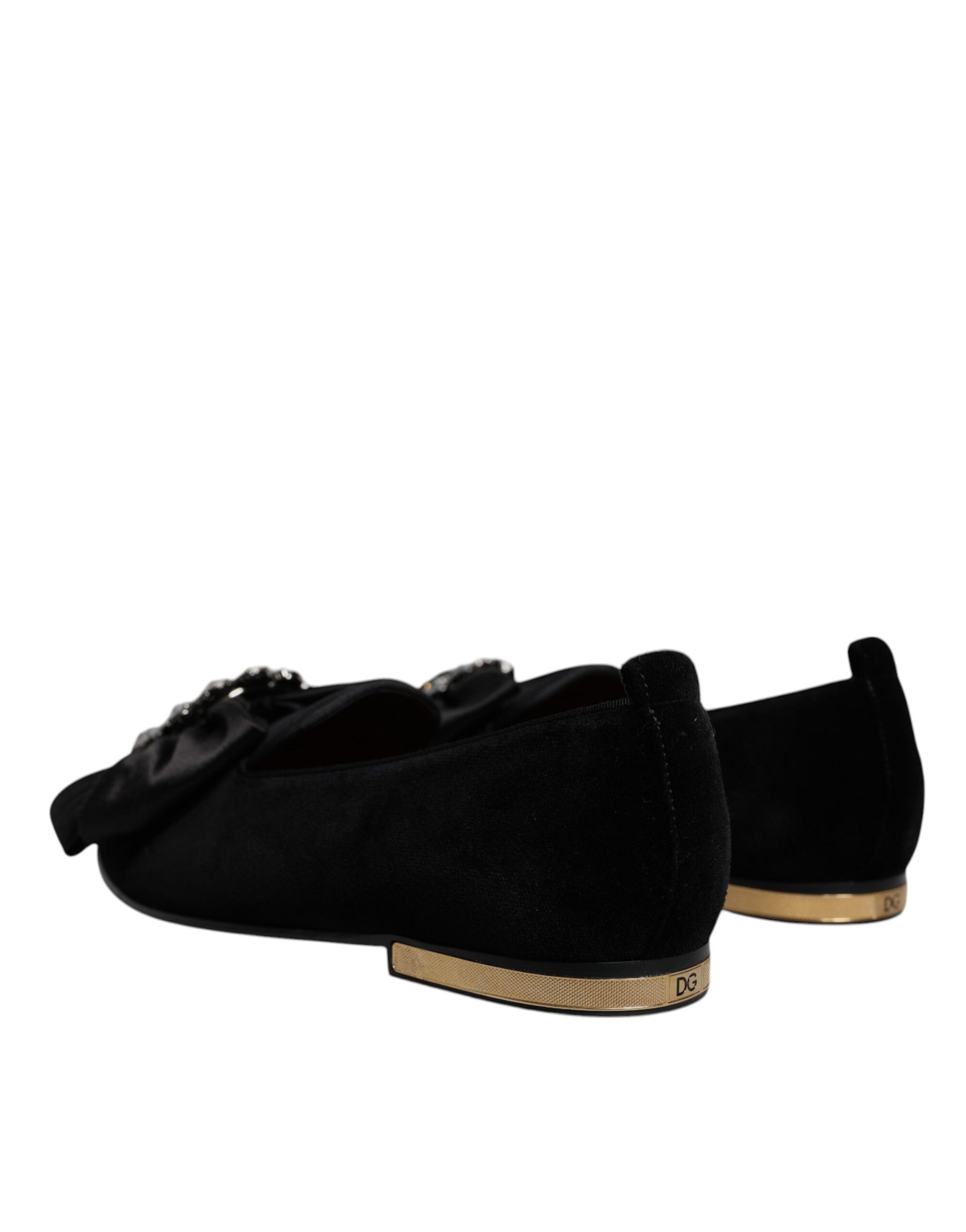 Dolce & Gabbana Black Crystal Flats - Men's Loafers Dress Shoes
