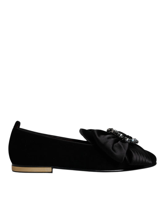 Dolce & Gabbana Black Crystal Flats - Men's Loafers Dress Shoes